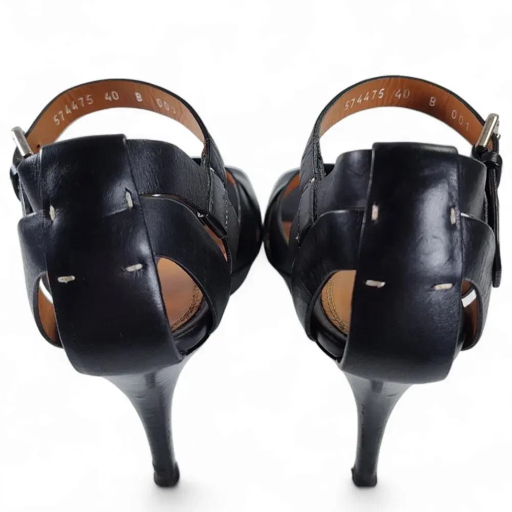 Ralph Lauren Collection Black Leather Platform Heels Ankle Strap Italy EU40